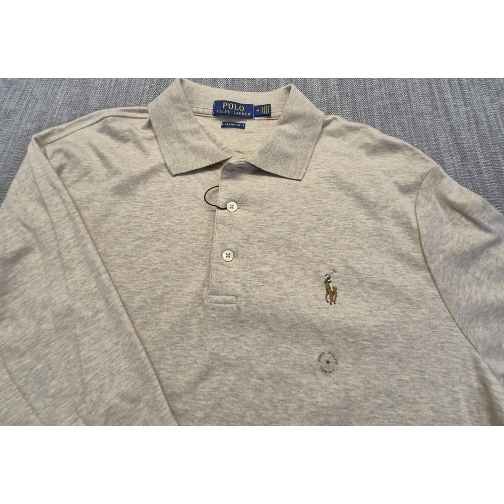 Polo Ralph Lauren men's M Long Sleeve Polo Shirt Classic Fit Tan 100% Cotton NWT - Picture 3 of 16